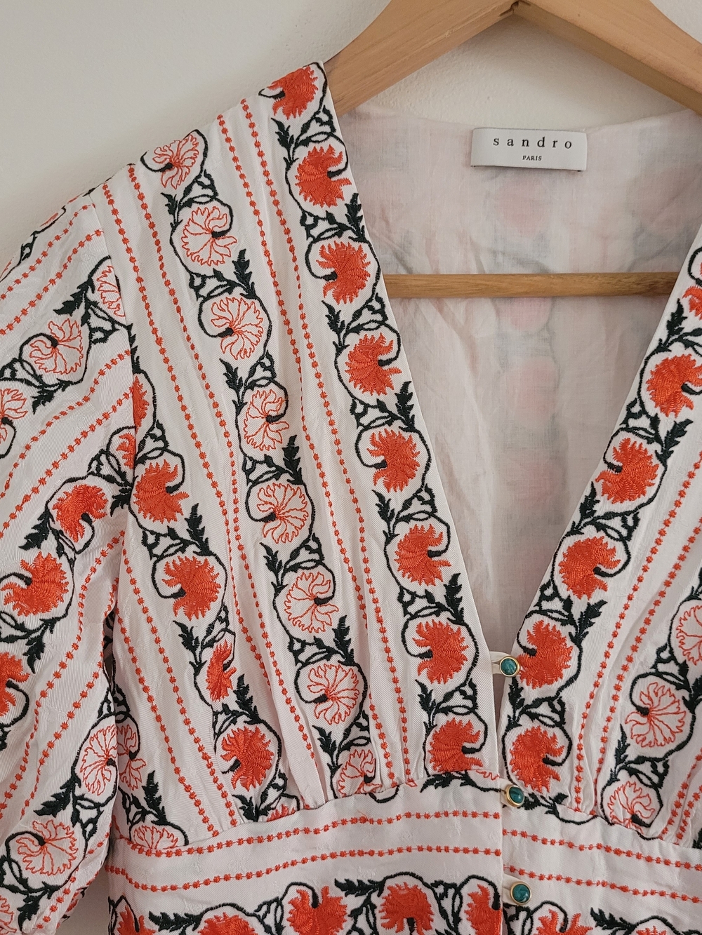 Sandro Embroided Cream Midi Wrap Dress - Picture 7 of 10